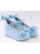 Sky-blue 2.8" High Heel Lovely Polyurethane Scalloped Bowknot Platform Girls Lolita Shoes