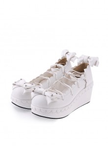 White 2.8" High Heel Adorable Synthetic Leather Scalloped Bow Decoration Platform Girls Lolita Shoes