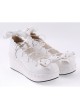 White 2.8" High Heel Adorable Synthetic Leather Scalloped Bow Decoration Platform Girls Lolita Shoes