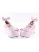 Pink 2.8" High Heel Cute PU Scalloped Bowknot Platform Girls Lolita Shoes