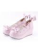 Pink 2.8" High Heel Cute PU Scalloped Bowknot Platform Girls Lolita Shoes