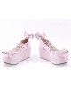 Pink 2.8" High Heel Cute PU Scalloped Bowknot Platform Girls Lolita Shoes