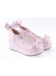 Pink 2.8" High Heel Cute PU Scalloped Bowknot Platform Girls Lolita Shoes