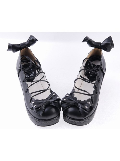 Lolita Baby Doll KERA Bow Scalloped 7.5/8 Heel shoes 38 all black【JH2506BK】 