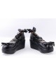 Black 2.8" High Heel Charming Patent Leather Scalloped Bow Platform Girls Lolita Shoes