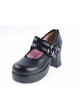 Black 3" High Heel Classical Polyurethane Scalloped Cross Straps Buckle Platform Girls Lolita Shoes