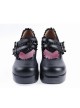 Black 3" High Heel Classical Polyurethane Scalloped Cross Straps Buckle Platform Girls Lolita Shoes