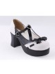 Black & White 3" High Heel Special Synthetic Leather Strap Bow Decoration Platform Girls Lolita Shoes