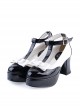 Black & White 3" High Heel Charming PU Ankle Straps Pointed Toe Bow Platform Girls Lolita Shoes