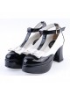 Black & White 3" High Heel Charming PU Ankle Straps Pointed Toe Bow Platform Girls Lolita Shoes