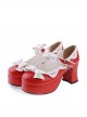 Red & White 3" High Heel Sexy Patent Leather Round Toe Strap Bow Platform Girls Lolita Shoes