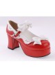 Red & White 3" High Heel Sexy Patent Leather Round Toe Strap Bow Platform Girls Lolita Shoes