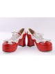 Red & White 3" High Heel Sexy Patent Leather Round Toe Strap Bow Platform Girls Lolita Shoes