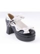 Black & White 3" High Heel Elegant Polyurethane Round Toe Strap Bow Decoration Platform Girls Lolita Shoes