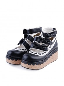 Black & White 2.8" High Heel Gorgeous Synthetic Leather Round Toe Ankle Straps Bowknot Platform Girls Lolita Shoes