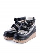 Black & White 2.8" High Heel Gorgeous Synthetic Leather Round Toe Ankle Straps Bowknot Platform Girls Lolita Shoes