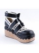 Black & White 2.8" High Heel Gorgeous Synthetic Leather Round Toe Ankle Straps Bowknot Platform Girls Lolita Shoes