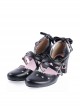 Black 2.6" High Heel Glamorous PU Round Toe Criss Cross Straps Bow Platform Girls Lolita Shoes