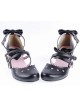 Black 2.6" High Heel Glamorous PU Round Toe Criss Cross Straps Bow Platform Girls Lolita Shoes