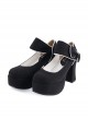 Black 3.7" High Heel Romantic Flannel Round Toe Bandage Platform Girls Lolita Shoes