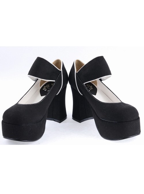 Black 3.7" High Heel Romantic Flannel Round Toe Bandage Platform Girls Lolita Shoes