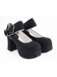 Black 3.7" High Heel Romantic Flannel Round Toe Bandage Platform Girls Lolita Shoes