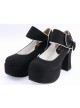 Black 3.7" High Heel Romantic Flannel Round Toe Bandage Platform Girls Lolita Shoes