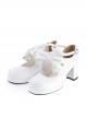 White 2.6" High Heel Lovely PU Round Toe Ankle Straps Bow Decoration Platform Girls Lolita Shoes