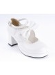 White 2.6" High Heel Lovely PU Round Toe Ankle Straps Bow Decoration Platform Girls Lolita Shoes