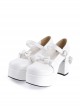 White 3.7" High Heel Adorable Patent Leather Round Toe Strap Bowknot Platform Girls Lolita Shoes
