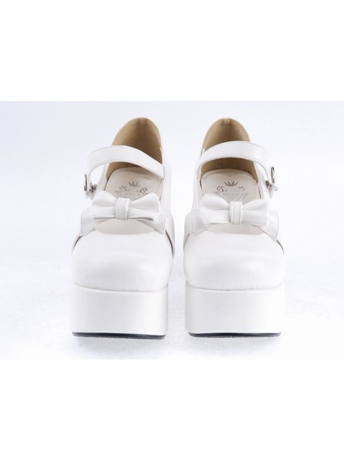 White 3.7" High Heel Adorable Patent Leather Round Toe Strap Bowknot Platform Girls Lolita Shoes