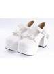 White 3.7" High Heel Adorable Patent Leather Round Toe Strap Bowknot Platform Girls Lolita Shoes