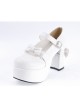 White 3.7" High Heel Adorable Patent Leather Round Toe Strap Bowknot Platform Girls Lolita Shoes