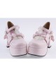 Pink 3.7" High Heel Lovely Polyurethane Round Toe Strap Bow Platform Girls Lolita Shoes