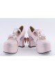 Pink 3.7" High Heel Lovely Polyurethane Round Toe Strap Bow Platform Girls Lolita Shoes