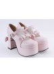 Pink 3.7" High Heel Lovely Polyurethane Round Toe Strap Bow Platform Girls Lolita Shoes