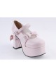 Pink 3.7" High Heel Lovely Polyurethane Round Toe Strap Bow Platform Girls Lolita Shoes