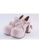 Pink 3.7" High Heel Lovely Polyurethane Round Toe Strap Bow Platform Girls Lolita Shoes