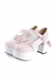 Pink & White 3.7" High Heel Adorable Synthetic Leather Round Toe Strap Bow Decoration Platform Girls Lolita Shoes