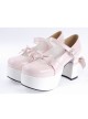 Pink & White 3.7" High Heel Adorable Synthetic Leather Round Toe Strap Bow Decoration Platform Girls Lolita Shoes