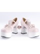 Pink & White 3.7" High Heel Adorable Synthetic Leather Round Toe Strap Bow Decoration Platform Girls Lolita Shoes