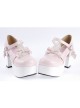 Pink & White 3.7" High Heel Adorable Synthetic Leather Round Toe Strap Bow Decoration Platform Girls Lolita Shoes