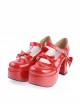 Red 3.7" High Heel Cute PU Round Toe Strap Bowknot Platform Girls Lolita Shoes