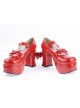 Red 3.7" High Heel Cute PU Round Toe Strap Bowknot Platform Girls Lolita Shoes