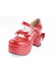 Red 3.7" High Heel Cute PU Round Toe Strap Bowknot Platform Girls Lolita Shoes