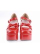 Red 3.7" High Heel Cute PU Round Toe Strap Bowknot Platform Girls Lolita Shoes