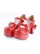 Red 3.7" High Heel Cute PU Round Toe Strap Bowknot Platform Girls Lolita Shoes