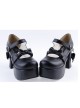 Black 3.7" High Heel Round Toe Strap Bow Platform Classic Lolita Shoes