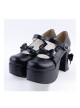 Black 3.7" High Heel Round Toe Strap Bow Platform Classic Lolita Shoes