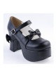 Black 3.7" High Heel Round Toe Strap Bow Platform Classic Lolita Shoes